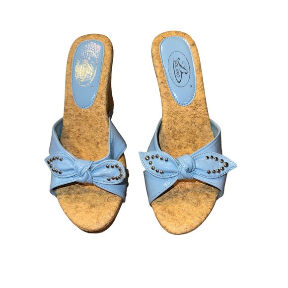 Bolaro by Summer Rio Blue Silver Studded Wedge Heel Women Size 6.5 - Picture 1 of 12